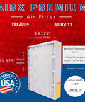 Wicked Clean Air Filter 19 X 20 X 4 MERV 11 For Home HVAC, 2 Pack, product image with dimensions and 'Made in USA' label