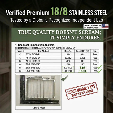 Chemical analysis for Heavy Duty 304 Stainless Steel Pigeon Loft Trap Door With Bob Wire, showcasing composition test results.