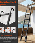 20 Ft Telescoping Ladder Made Of Heavy Duty Aluminum With Detachable Hooks For Safe Indoor And Outdoor Use Space Saving Extension Ladder In Sleek Black Finish Built Like A Boss. Black telescoping aluminum ladder with detachable hooks, shown open indoors