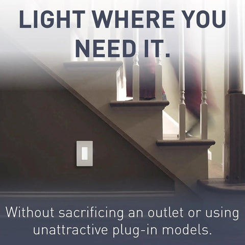 Stairway with Full Adjustable LED Night Light Outlet In Wall Nightlight installed, showing ambient lighting effect.
