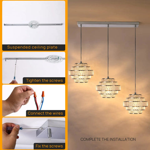 Modern Pendant Light With Adjustable Height Acrylic Multilayer Lantern Chandelier Hanging Fixture installation guide