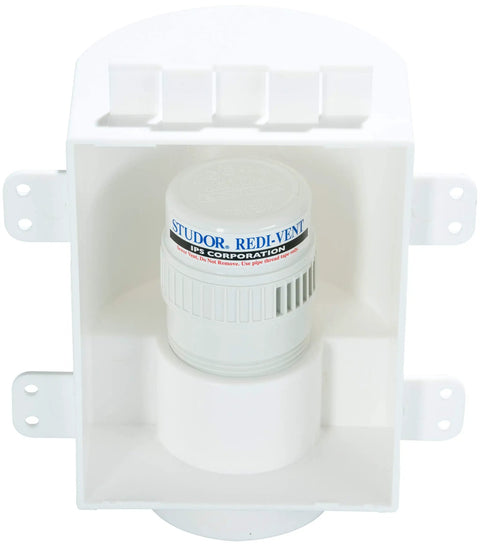 Redi-Vent Air Admittance Valve With Recessed Box And Grill White For One And A Half Inch Or Two Inch ABS Or PVC Piping One Piece Construction