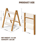 Three Step Stool With Anti Slip Large Pedals White Woodgrain Finish Lightweight Foldable For Home Garage Or Workshop Easy To Fold And Carry Portable Step Ladder, 27.76 x 23.62 x 26.97 in