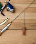 Stainless Steel Baiting Needle With Rosewood Handle, Slip Grip, 3-Piece Set For Freshwater And Saltwater Fishing Bait Rigging, Compact Portable Threading Tool For Worms And Bait on wooden table