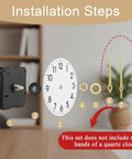Installation steps for Quartz Clock Movement Replacement Kit for Battery Powered DIY Clock Repairs with numbered parts