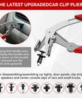 No Fuss Heavy Duty Car Clip Pliers Panel Clip Removal Tool For Auto Fastener And Plastic Rivet Extraction, shown in use removing a car clip.