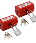 Two Electrical Plug Lock Boxes With Padlocks For Cords, Medium Size Kit, 4.7 X 2.6 X 2.6 Inches, Fits Power Plugs, Industrial Safety