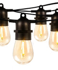 50 Foot Outdoor String Lights With 15 Shatterproof LED Edison Bulbs For Deck Pergola Porch Garden And Gazebo Waterproof Patio Lighting Energy Efficient And Built For Cozy Backyards And Summer Vibes close-up view of illuminated bulbs