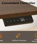 Big Game Changing L Shaped Standing Desk With Cup Holder Electric Height Adjust Corner Computer Workstation Ergonomic Sit Stand Up Home Office Gaming Station Spacious Black Walnut Finish showing LED controller with height memory buttons.