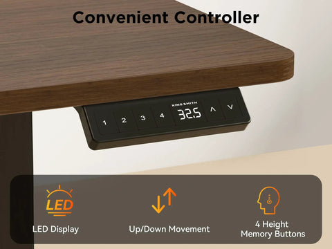 Big Game Changing L Shaped Standing Desk With Cup Holder Electric Height Adjust Corner Computer Workstation Ergonomic Sit Stand Up Home Office Gaming Station Spacious Black Walnut Finish showing LED controller with height memory buttons.