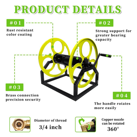 Product details of Heavy Duty Garden Hose Reel With Crank Handle Retractable 5/8 Inch Hose Reel For Wall Or Floor Mount No Hassle Metal