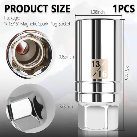 13/16 Inch Magnetic Spark Plug Socket With 3/8 Drive, 6 Point Thin Wall Design for quick pop out, chrome-vanadium steel material