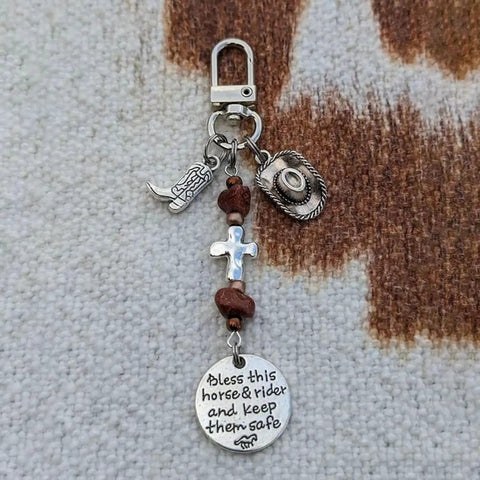 Saddle And Bridle Charm Clip Made From Premium Leather Strings With Clip Bless This Horse And Rider Keep Them Safe, charms