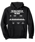 Cozy Pullover Hoodie For Kayaking And River Sport Fans This Real Parts Of The Boat Theme Sweatshirt Doubles As Training Gear Or Casual Wear Perfect Gift For Rowers And Paddlers, 8.5 oz cotton, black, front view.
