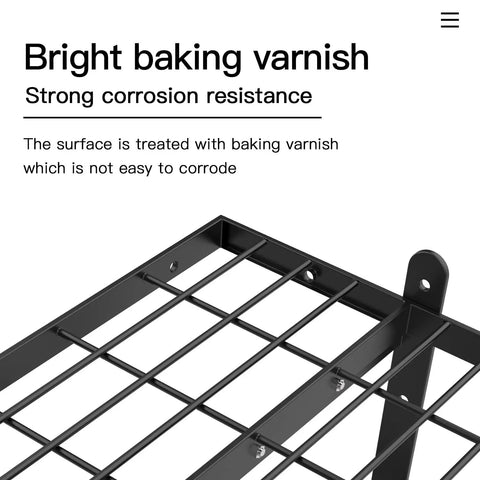Close-up of Heavy Duty Wall Mount Garage Shelves Two Pack With Bike Hooks showing metal grid and mounting detail