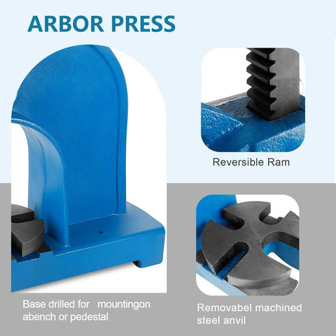Kickass Heavy-Duty Ratchet Lever Arbor Press With Handwheel, Hella Sturdy Industrial Frame For Quick Lift Bearing Pressing, Punching, Riveting And Bending 3 Ton Model with reversible ram and steel anvil.