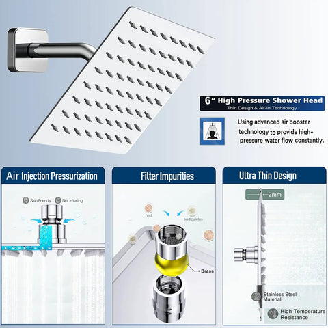 Detail of Stainless Steel Rain Shower Head Combo With 6 Inch Rainfall And Handheld 2 Settings Explosion Proof 78 Inch Hose