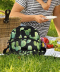 Green Desert Cacti Insulated Lunch Bag For Work And Travel on picnic blanket with basket, fruit, and man holding plate.