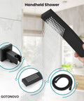 Handheld component of Matte Black Shower System With Tub Spout, Wall Mounted Rain Shower Head And Handle, 8 Inch Brass Faucet Set With Rough-In Valve, Easy Install Bath Spa Upgrade