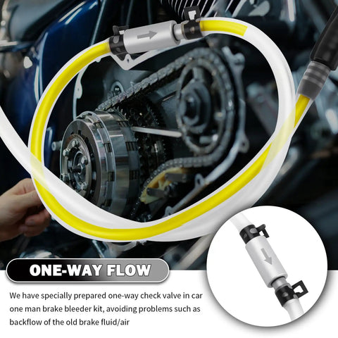 One Man Brake Bleeding Kit Hose With One Way Check Valve Clamp And Bleeder Adapter Translucent Soft Hydraulic Bleeder Hose For Cars And Motorcycles Easy Bleed With No Backflow And Mess Free shown with engine detail.