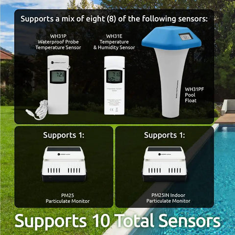 WS-2902 WiFi Smart Weather Station with Osprey Sensor Array supports 10 sensors, including temperature and humidity sensors.