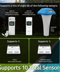 WS-2902 Ambient Weather Station with wireless indoor outdoor sensors including temperature, humidity, and pool float sensors.