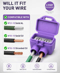 Heavy Duty Two Port Wire Connectors For Aluminum To Copper Rock Solid Screw Terminals Pre Loaded With Anti Oxidant Compound Foolproof Job For Home Repairs 20 Pack showing compatible wire sizes and specifications.