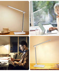 LED Touch Desk Lamp With USB Charging Port And 5 Lighting Modes And 5 Brightness Levels Auto Shutoff And Sleep Timer For Bedroom And Office Sleek And Smart Eye Friendly Flicker Free Light Silver Finish in use