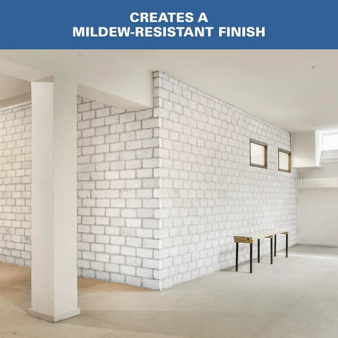 Basement And Masonry Waterproofing Paint For Inside And Outside Use White 1 Gallon on finished white concrete brick wall