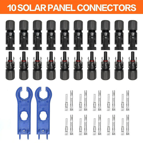 Solar Crimping Tool Kit For Panel Connectors With Ten Pairs Of Wire Connectors And Two Spanner Wrenches Display