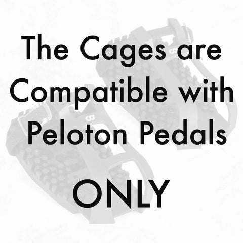 Text overlay on image of toe clip cage for Peloton pedals only dual function pedal adapters convert Look Delta pedals to dual function pedals