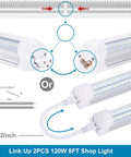 Diagram showing connectors of 8 Foot LED Shop Light 25 Pack 120W High Output T8 Linkable Tube Lights with plug and play setup