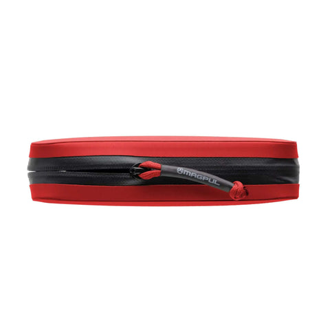 Ultra Slick Compact Semi Rigid Utility Organizer Case Built Tough With Weather Resistant Shell For Quick Tool Kit First Aid Electronics And Sweet Travel Gear Stash In Bold Red side view with zipper detail