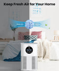 Modern living room with A1 A1W Air Purifier Replacement Filter H13 True HEPA 2 Pack, illustrating air purification process.