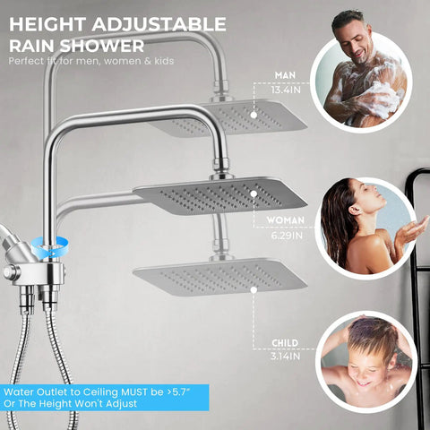 Dual Shower Head System With 8 Inch Rain Shower Head And Handheld Showerhead, height adjustable for all ages, chrome finish