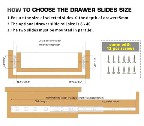 How to choose the right size for Two Piece Set 22 Inch Full Extension Ball Bearing Drawer Slides Shrug Off Two Hundred Pounds.
