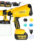 Professional Cordless Paint Sprayer Featuring Dual Power Packs Along With A Punchy 800W Motor For Consistent Atomization, yellow paint sprayer with accessories.