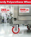 4 Inch Heavy Duty Stainless Steel Caster Wheels With Polyurethane Tread And Swivel Brake Half Inch 13 Thread By One Point Five Inch Stem on industrial cart.