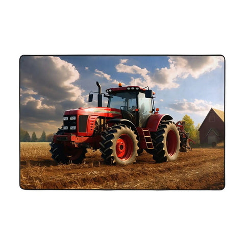 Fantasy Farm Tractor Area Rug 36x24 Inch Soft Homey Non Slip Floor Mat featuring red tractor on a field under blue sky