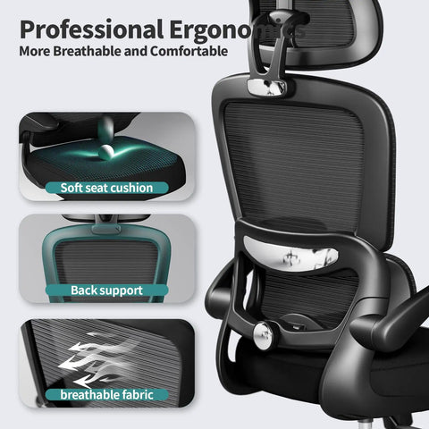 Ergonomic Mesh Office Chair With Wheels For Home Office, 330 Lb Capacity, showing soft seat cushion and breathable fabric