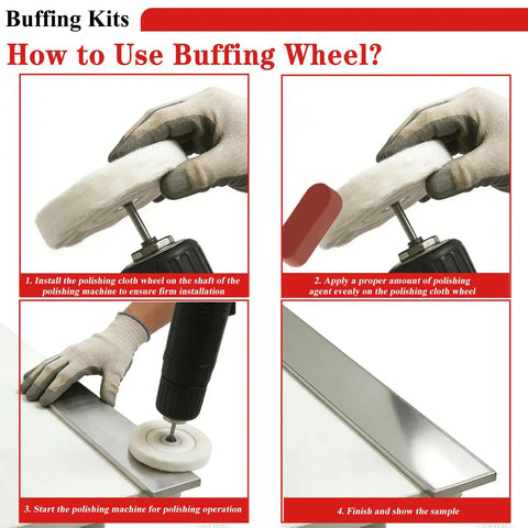 10 Piece Drill Polishing Kit With Buffing Wheels And Pads, demonstration of using buffing wheel for polishing metal surface