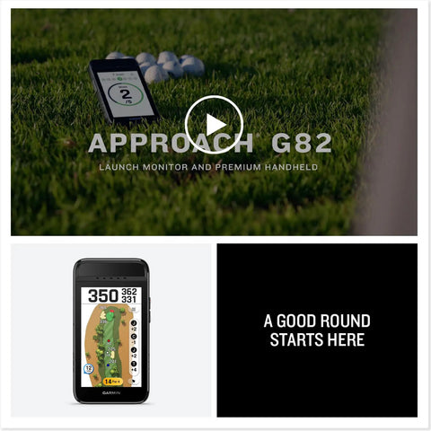 Portable Golf Launch Monitor With 5 Inch Color Touchscreen GPS Handheld displayed on grass with golf balls