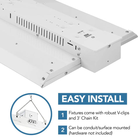 Close-up of 4Ft LED High Bay Lights For Warehouse And Shop with installation features, heavy duty industrial grade.