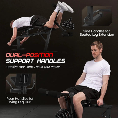 Heavy Duty Leg Extension And Curl Machine For Home Gym with dual-position support handles and ergonomic design in use