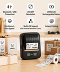 Awesome Bluetooth Label Maker Machine Printing On White Color Clear Thermal Labels With Tape For Home Business Organization Crisp Graphics No Ink Needed 2 Inch Wide Portable Handy Tech Gadget in a kitchen setting.