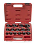 Badass Crowfoot Wrench Set With 1/2 And 3/8 Inch Drives, 15 Piece Metric Flare Nut Wrenches in a red case, sizes 8mm to 24mm.