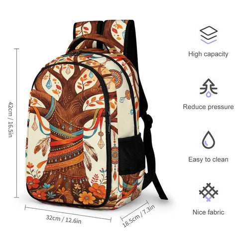 Unisex Vintage Ethnic Floral Tree Pattern Backpack With Large Capacity, Durable Polyester Build, Breathable Easy To Clean Fabric, Smooth Zipper