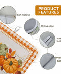 Product features of Autumn Thanksgiving Dish Drying Mat Must Have For Kitchen Counter Orange Pumpkin Pattern With Sage Green Wood Grain Finish 18 X 24 Inches Absorbent Microfiber Cushioned Pad For Dishes Glassware Utensils Machine Washable.