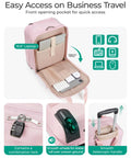 baby pink underseat carry-on with laptop pocket, combo lock, smooth wheels and telescopic handle for easy business travel access