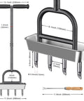 Manual Lawn Aerator With Four Stainless Steel Core Plugs And Soil Core Storage Tray Preassembled Grass Aeration Tool For Easy No Fuss Lawn Health Durable Rustproof Steel Build Ideal For Thick Turf with measurements in inches and alternative wooden handled tool